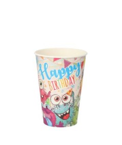 Bicchieri di carta 0,2 lt Ø 7 cm h. 9,7 cm " Funny monster" 10 pezzi